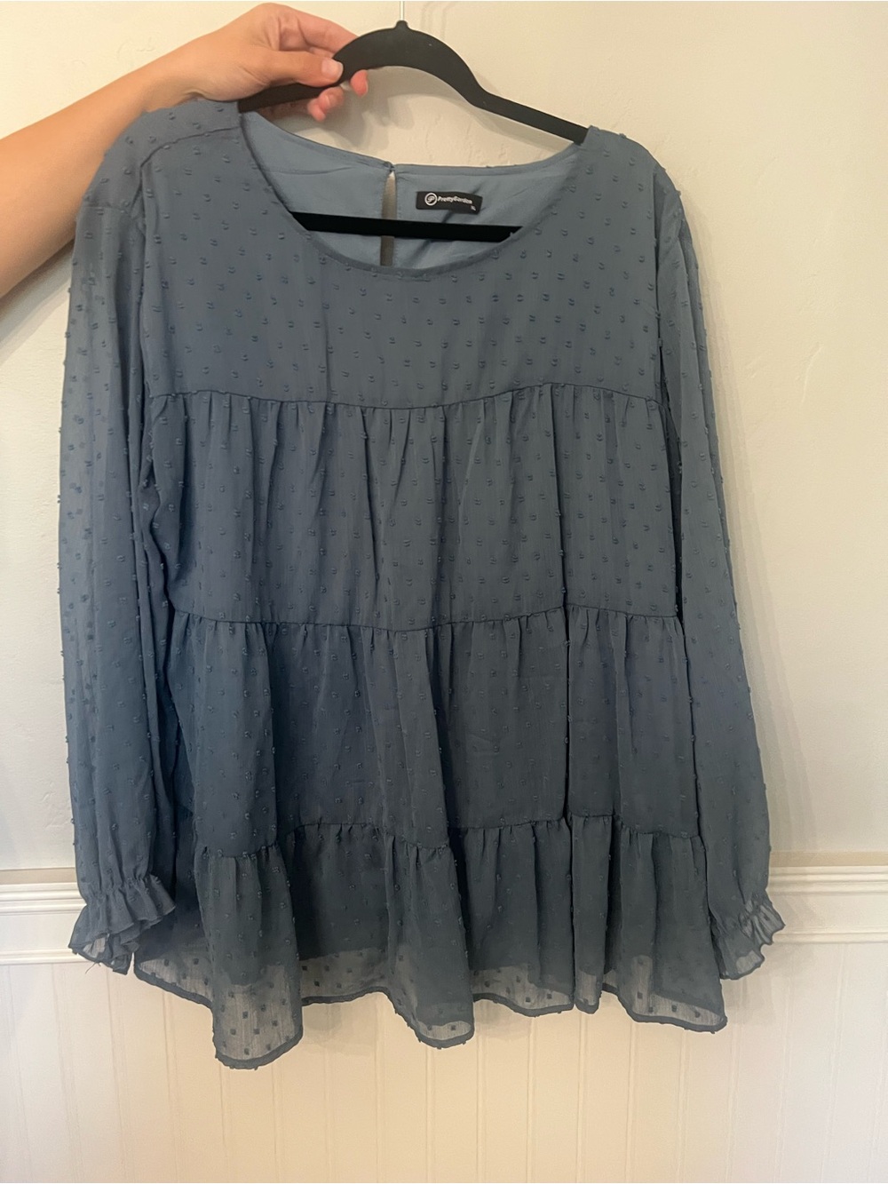Tiered Long-Sleeve Swiss Dot Tunic - Slate Blue